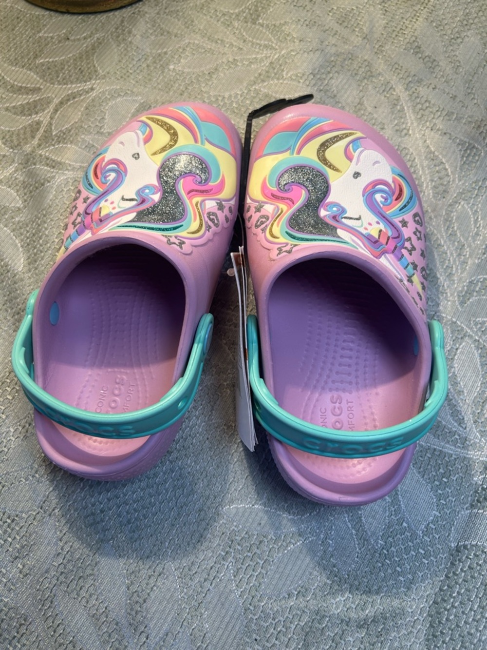 CROCS Kids Lavender Unicorn Clogs with Mint Strap - Picture 2 of 8
